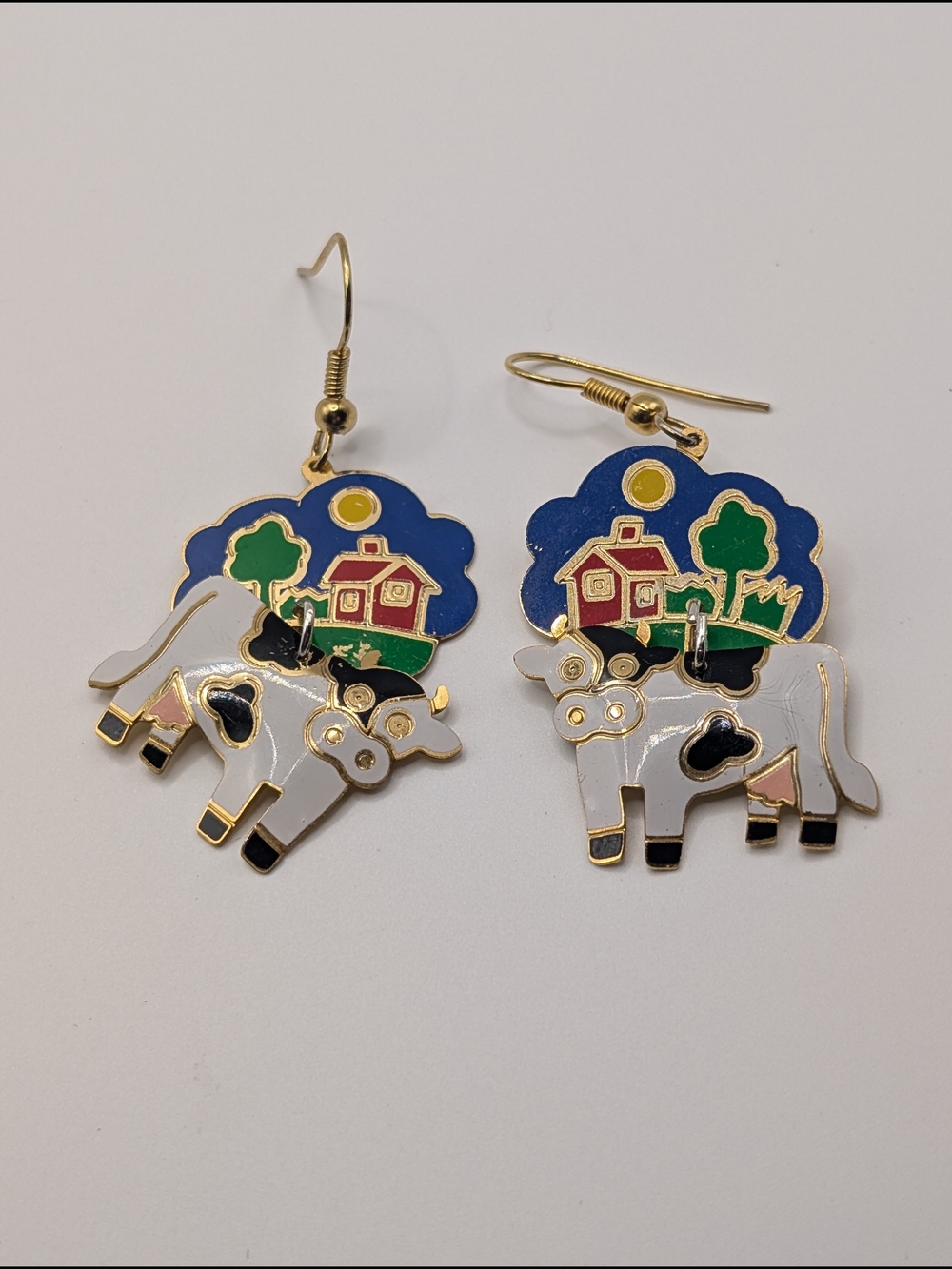 Edgar Berebi Playful Cow Enamel Drop Earrings - Blue & White